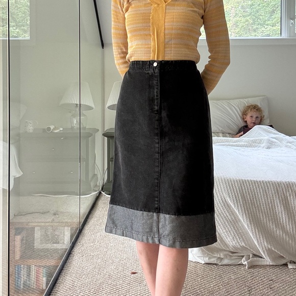 Vintage Black and Grey Denim Jean Midi Skirt - Picture 14 of 15